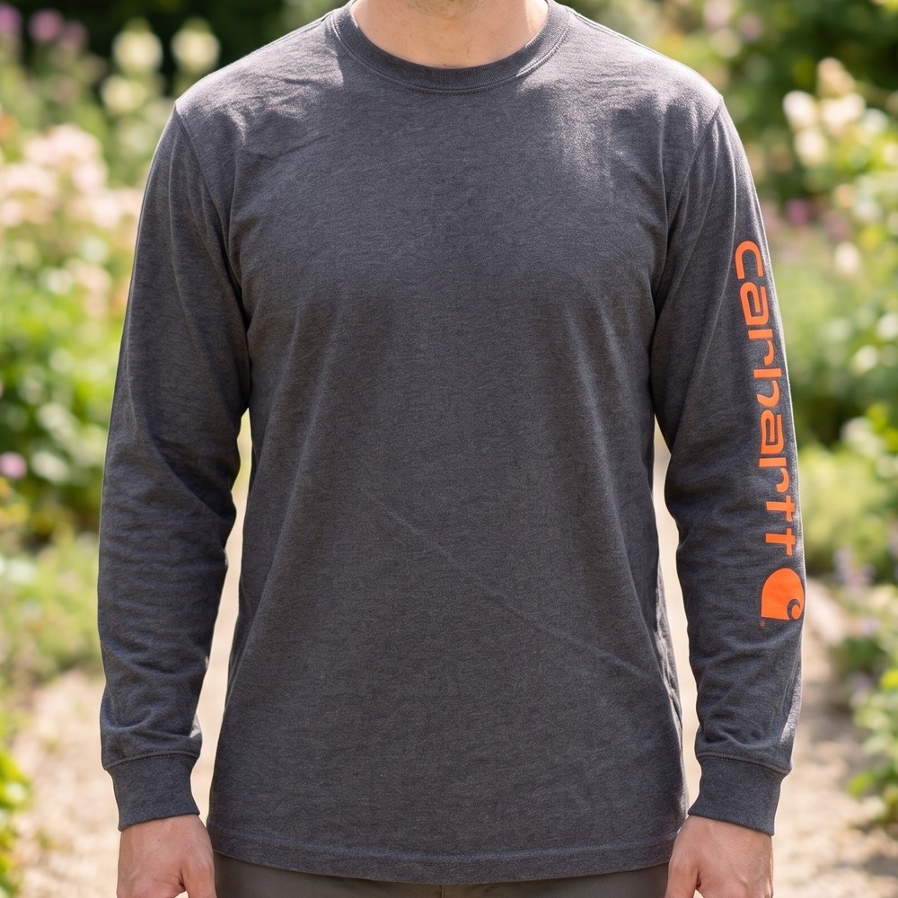 Carhartt Mens Long Sleeve Logo Graphic T-Shirt Charcoal Gray Original Fit 2XL